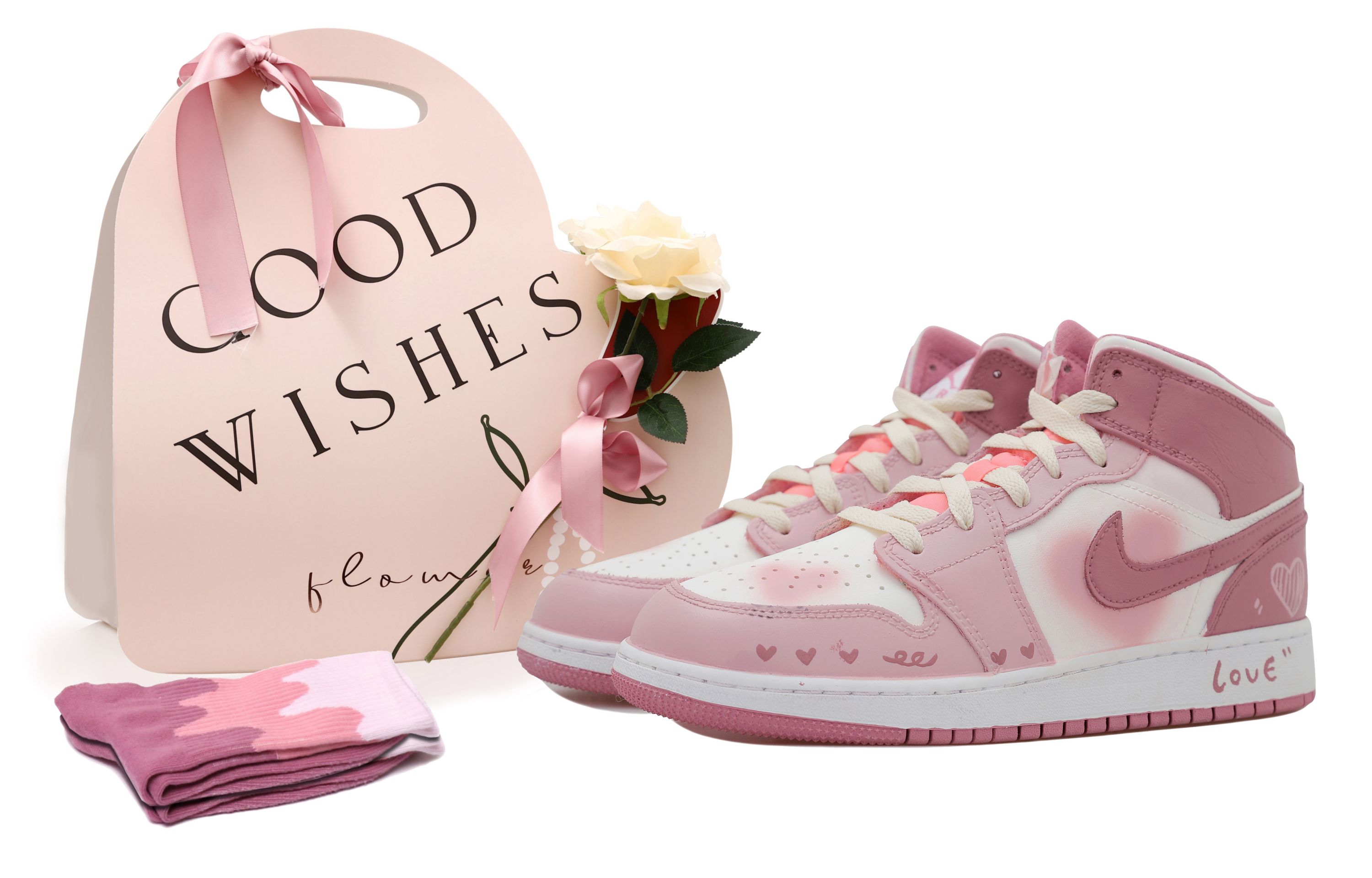 [Custom Shoes] (Women) Air Jordan 1 Mid 'Faded Heart Vintage White'
