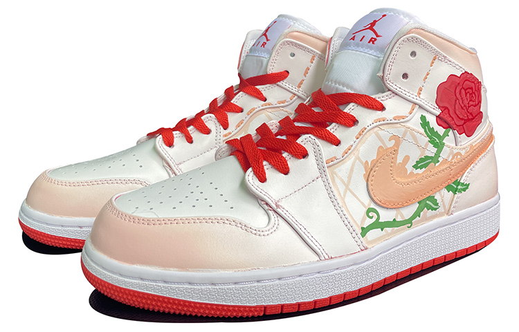 Lookbook (W) 에어 조던 1 미드 '플레임 로즈 그라피티' 커스텀 슈즈 BQ6472-116(TeamD-女款火焰玫瑰手绘喷绘涂鸦)