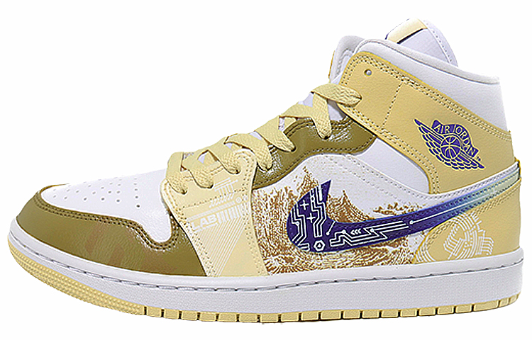 Buy 【定制球鞋】Jordan Air Jordan 1 Mid 逐月計劃未來科技 減震防滑耐磨 中幫 復古籃球鞋 女款 黃白