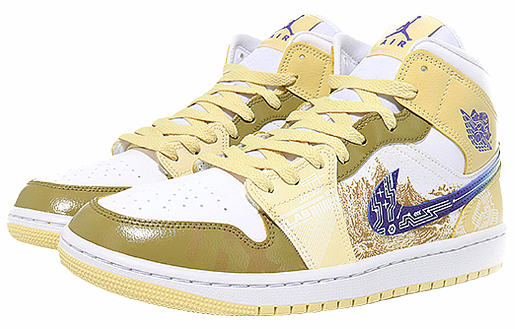 Lookbook 【定制球鞋】Jordan Air Jordan 1 Mid 逐月計劃未來科技 減震防滑耐磨 中幫 復古籃球鞋 女款 黃白