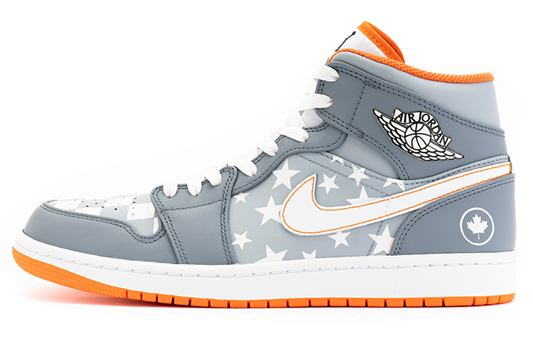Buy (W) [定制鞋款] Air Jordan 1 Mid '灰橙鸽子格纹' DM4228-800(TeamB-女款格纹五角星灰橙)