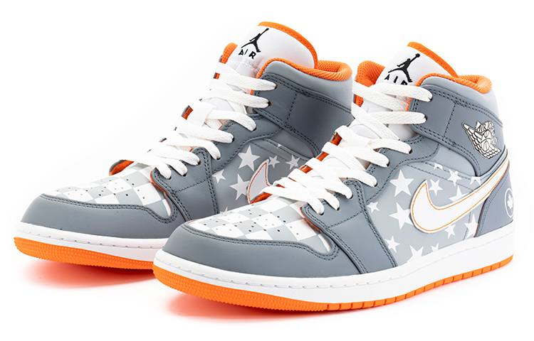 Lookbook (W) [定制鞋款] Air Jordan 1 Mid '灰橙鸽子格纹' DM4228-800(TeamB-女款格纹五角星灰橙)