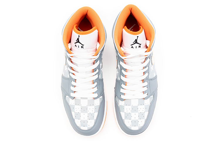 Shop (W) [定制鞋款] Air Jordan 1 Mid '灰橙鸽子格纹' DM4228-800(TeamB-女款格纹五角星灰橙)