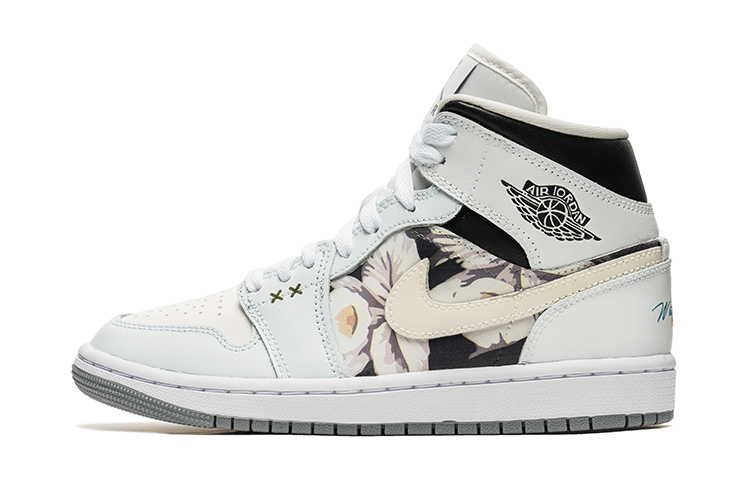 Buy 【定製球鞋】 Jordan Air Jordan 1 Mid 野鶴製造 花語系列 小雛菊限定 禮盒 中幫 復古籃球鞋 女款 灰白