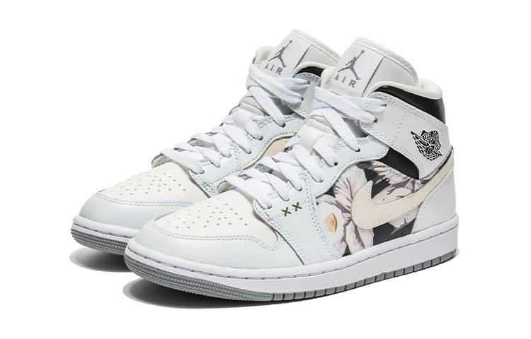 Lookbook 【定製球鞋】 Jordan Air Jordan 1 Mid 野鶴製造 花語系列 小雛菊限定 禮盒 中幫 復古籃球鞋 女款 灰白