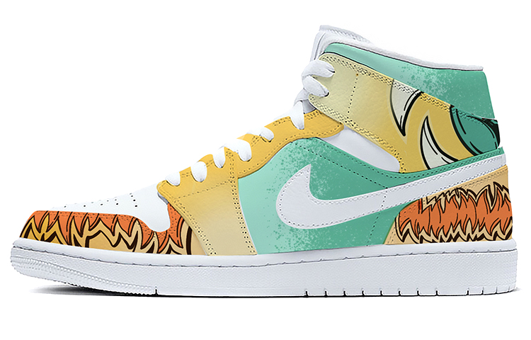 Buy (W) [Sepatu Custom] Air Jordan 1 Mid 'Singa Bangun Guangzhou' 554725-129(TeamE-女款广州醒狮青黄)