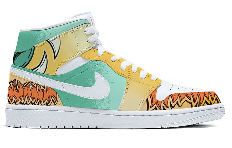 Order (W) [Sepatu Custom] Air Jordan 1 Mid 'Singa Bangun Guangzhou' 554725-129(TeamE-女款广州醒狮青黄)