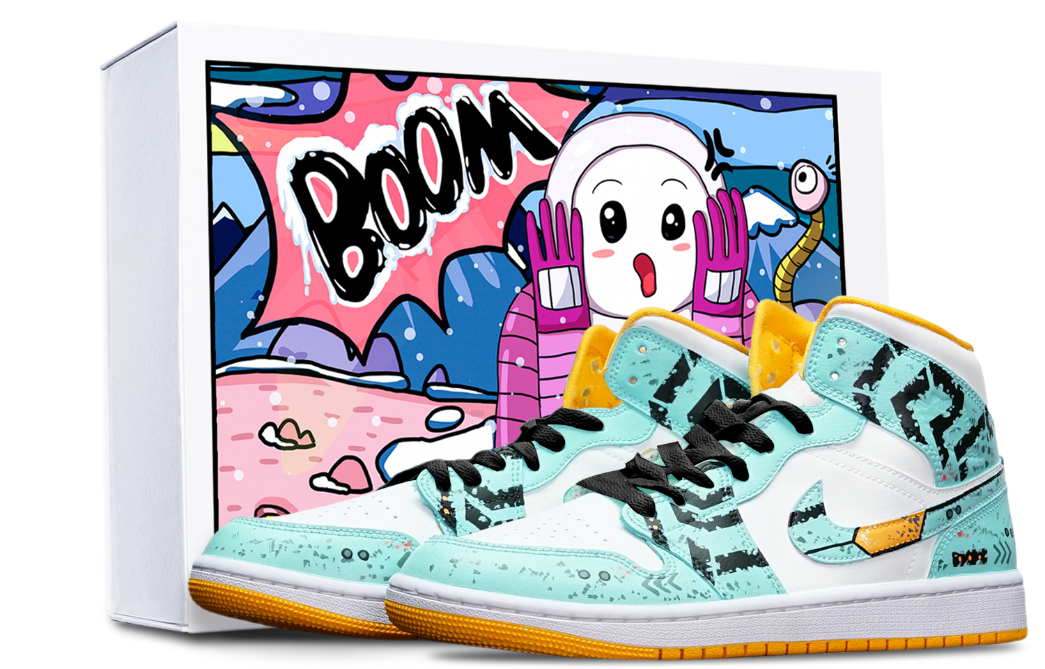 Buy (W) 에어 조던 1 미드 "건담 사이버펑크" (커스텀) BQ6472-117(TeamT-战损III绿白S-BOX)