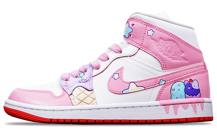 Buy (W) [Custom Sepatu] Air Jordan 1 Mid 'Havana Red Es Krim' BQ6472-116(TeamT-冰淇淋粉白S-BOX)