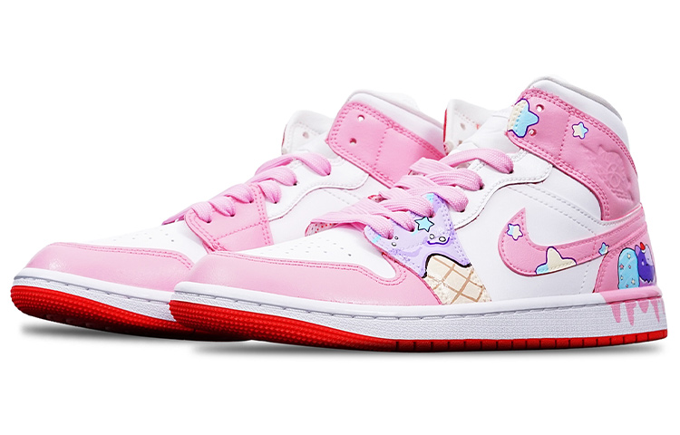 Lookbook (W) [Custom Sepatu] Air Jordan 1 Mid 'Havana Red Es Krim' BQ6472-116(TeamT-冰淇淋粉白S-BOX)