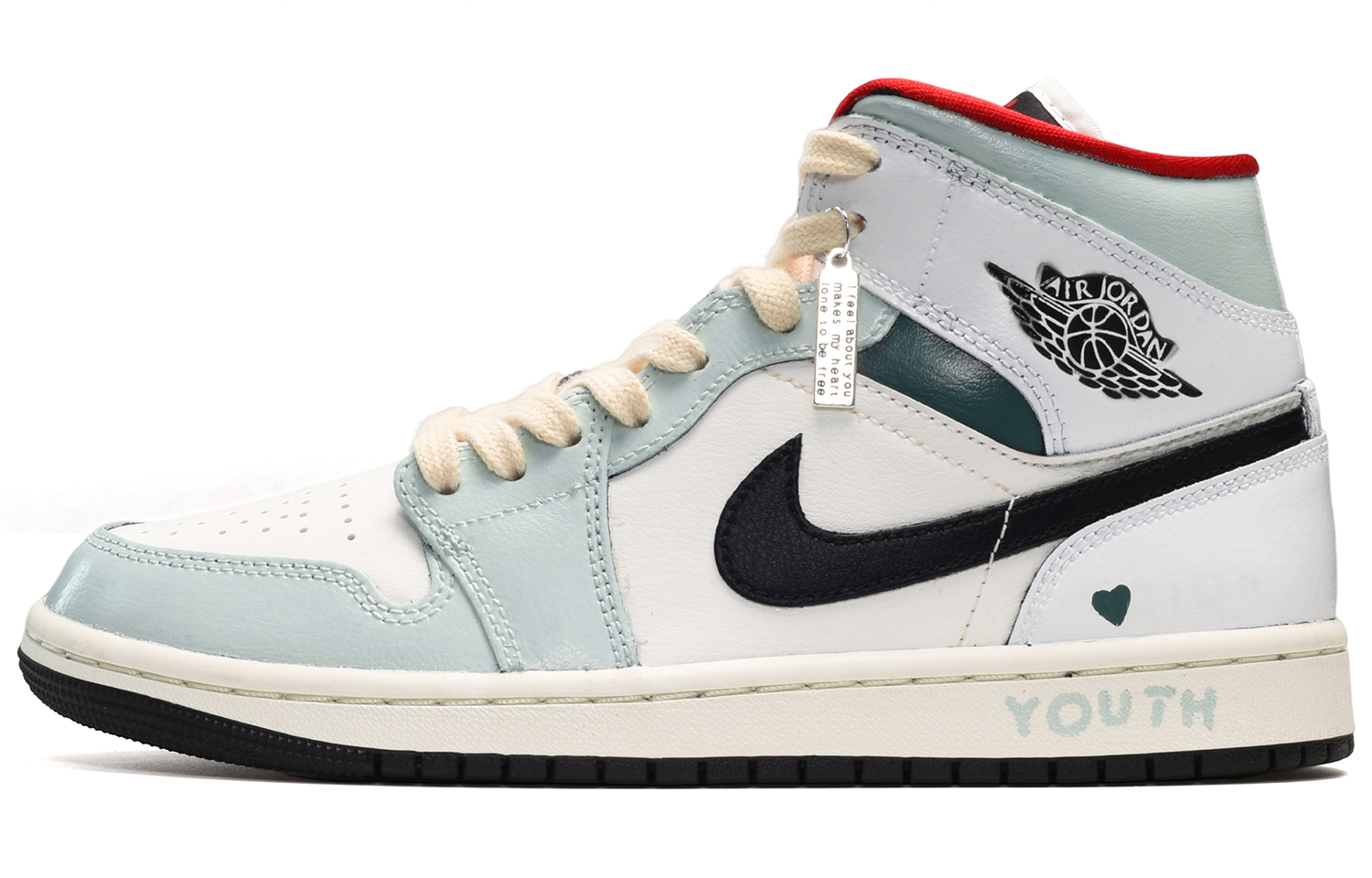 Buy (W) 에어 조던 1 미드 '하트 썸머' (커스텀) BQ6472-061(TeamE-女款爱心蓝白黑)