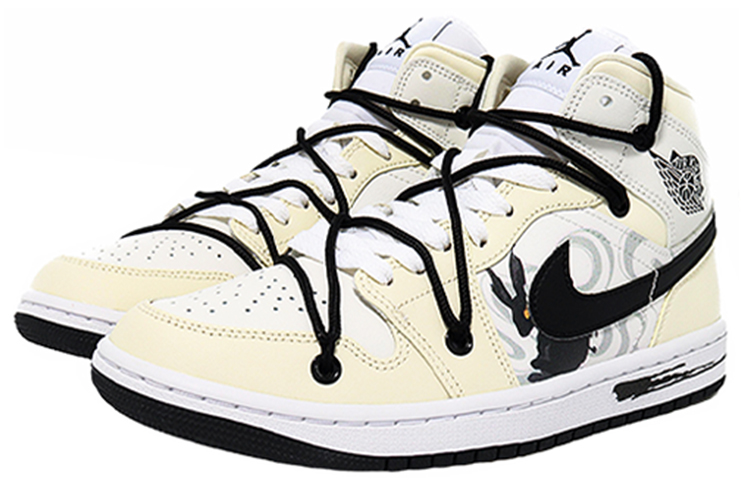 Lookbook (W) [Sepatu Kustom] Air Jordan 1 Mid 'Ink Soul Rabbit' BQ6472-121(Team10--水墨魂兔)