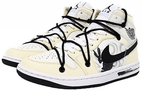 【客製球鞋】Jordan Air Jordan 1 Mid 水墨精魂兔 時尚穿孔 中筒 復古籃球鞋 女款 奶白色 Lookbook 【客製球鞋】Jordan Air Jordan 1 Mid 水墨精魂兔 時尚穿孔 中筒 復古籃球鞋 女款 奶白色