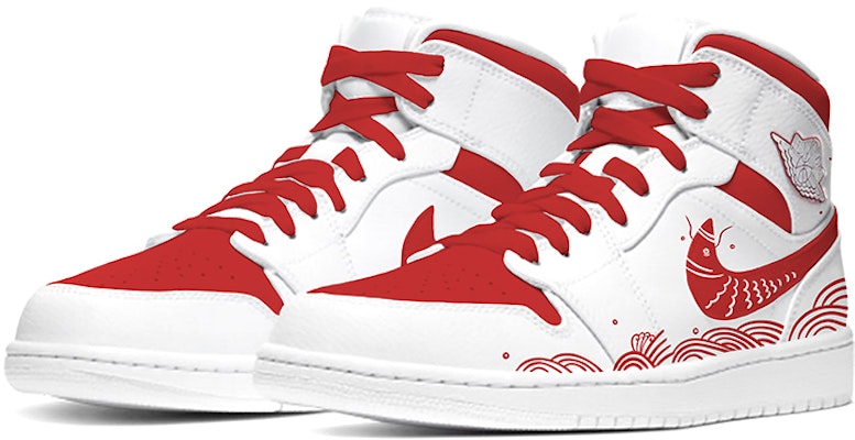 (W) Zapatillas personalizadas Air Jordan 1 Mid 'Pez Saltando el Dragón' 554725-129(Team-E--女款剪纸白红) Lookbook (W) Zapatillas personalizadas Air Jordan 1 Mid 'Pez Saltando el Dragón' 554725-129(Team-E--女款剪纸白红)