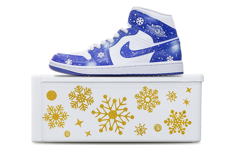 Buy (W) [Sepatu Kustom] Air Jordan 1 Mid 'Kentucky Frozen' BQ6472-104(TeamT-圣诞主题白蓝S-BOX)