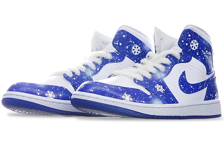 Shop (W) [Sepatu Kustom] Air Jordan 1 Mid 'Kentucky Frozen' BQ6472-104(TeamT-圣诞主题白蓝S-BOX)