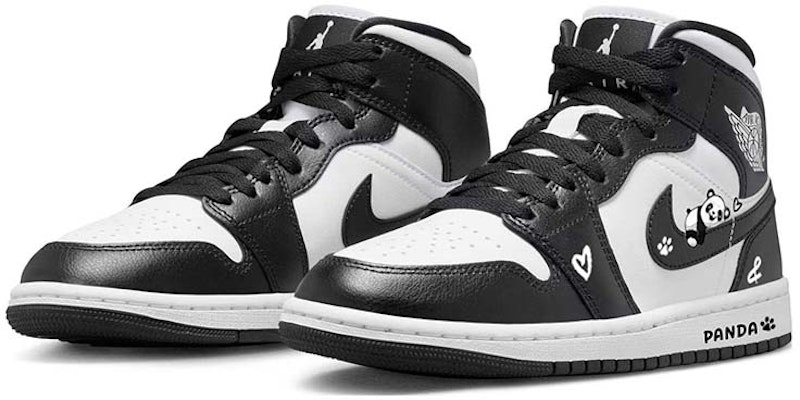 【訂製球鞋】 Jordan Air Jordan 1 熊貓 慵懶大熊貓 黑白熊貓 中幫 復古籃球鞋 女款 黑白色 Lookbook 【訂製球鞋】 Jordan Air Jordan 1 熊貓 慵懶大熊貓 黑白熊貓 中幫 復古籃球鞋 女款 黑白色