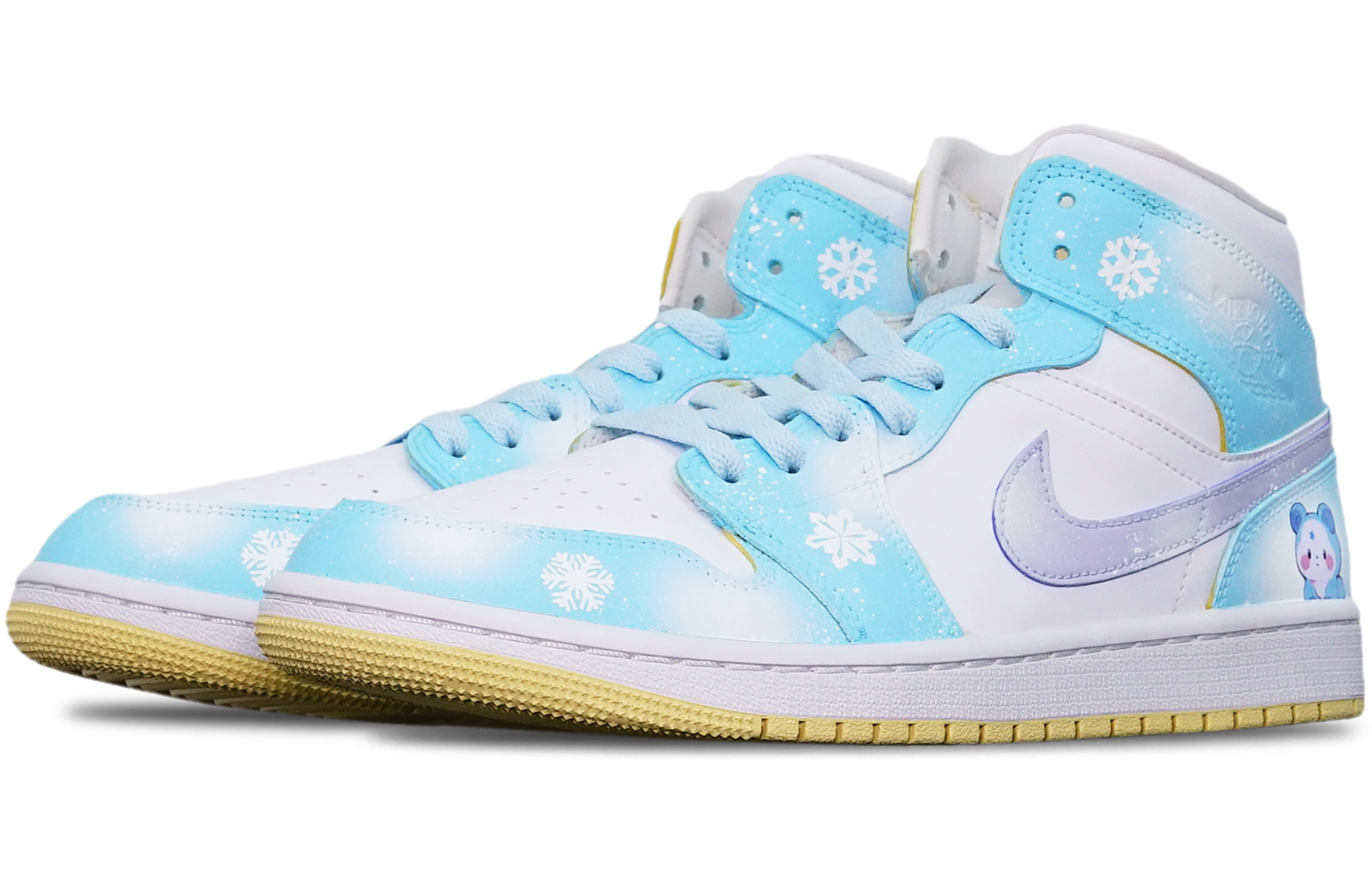 Lookbook 【定制球鞋】Jordan Air Jordan 1「Lemon Wash」多巴胺雪花 星星小熊 特殊鞋盒 送小熊 耐磨防滑 中筒 復古籃球鞋 女款 藍白