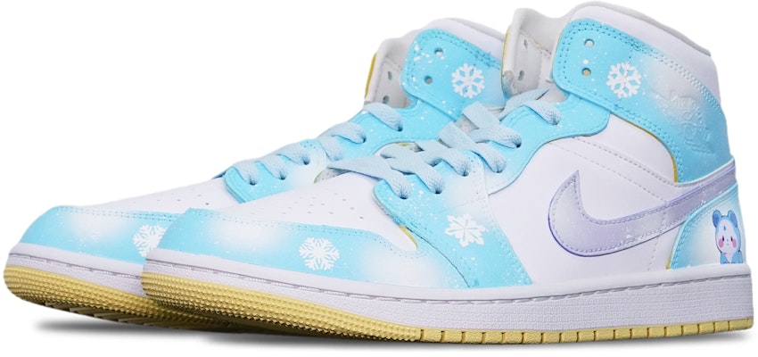(W) 【定制鞋款】Air Jordan 1 Mid '柠檬洗多巴胺雪花' BQ6472-701(TeamT-雪花星星小熊S-BOX) Lookbook (W) 【定制鞋款】Air Jordan 1 Mid '柠檬洗多巴胺雪花' BQ6472-701(TeamT-雪花星星小熊S-BOX)