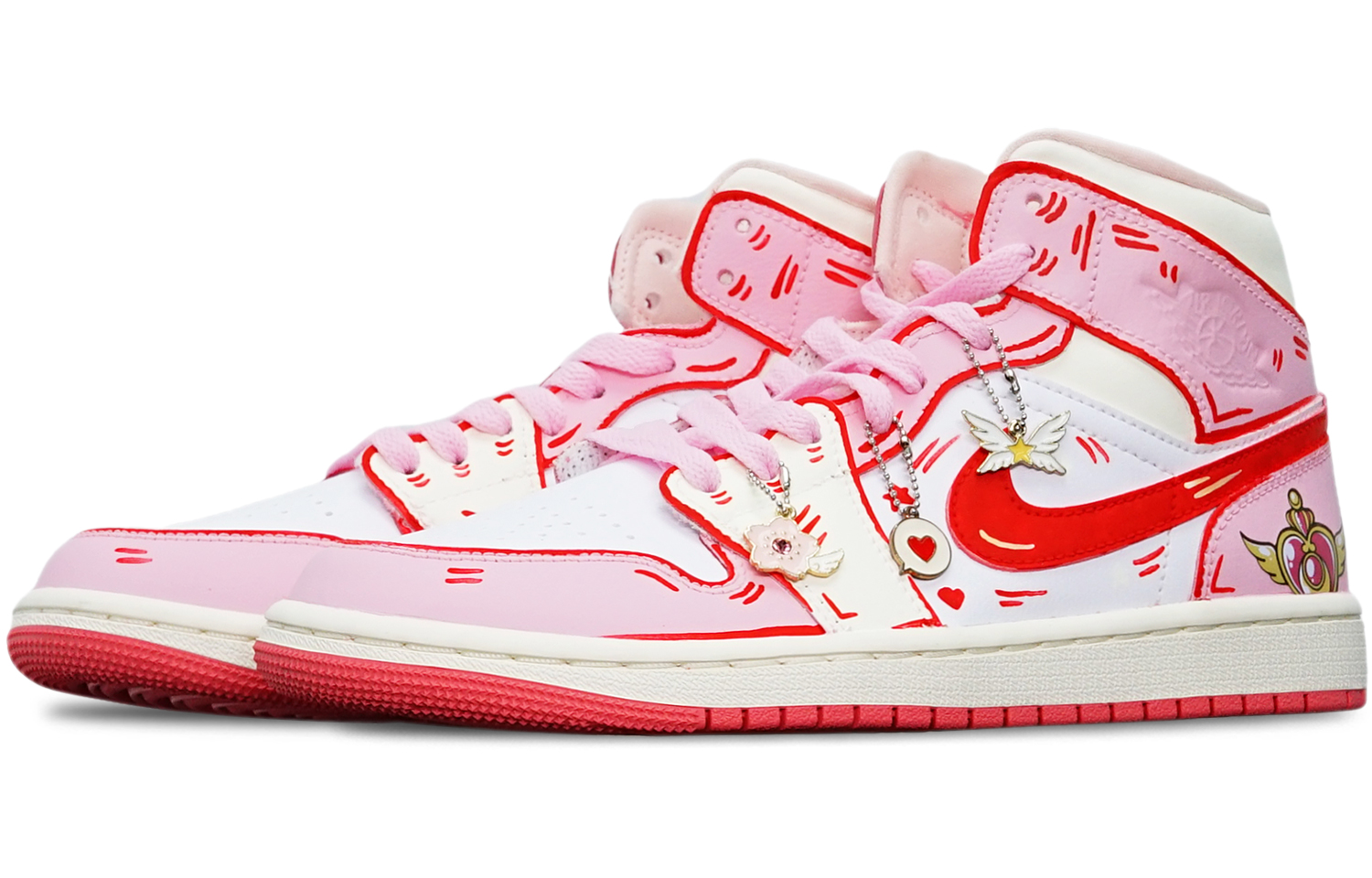 Order (W) [Kasut Custom] Air Jordan 1 Mid 'Sayap Cinta' BQ6472-186(TeamT-金色心形翅膀S-BOX)