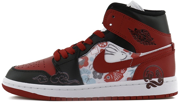 custom-shoes-women-air-jordan-1-mid-lucky-rabbit-black-white-red