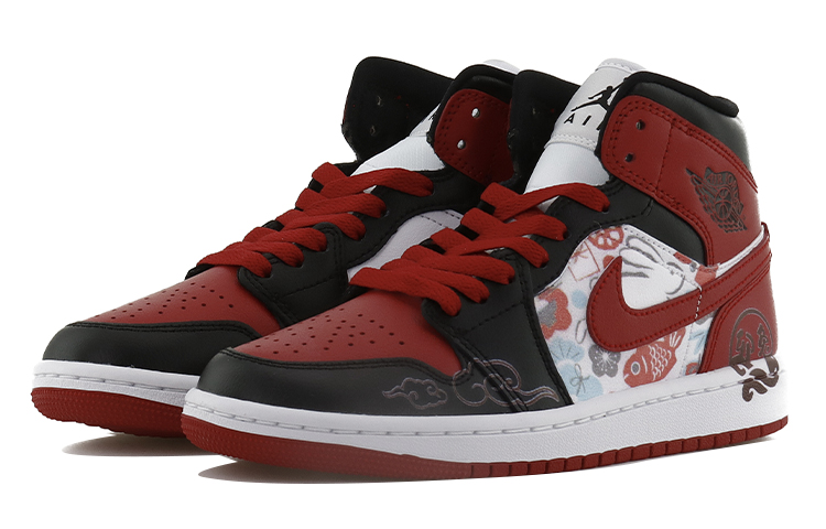 Lookbook (W) [Kasut Custom] Air Jordan 1 Mid 'Lucky Rabbit - Hitam Putih Merah' BQ6472-079(Team10-卯兔迎春QD)