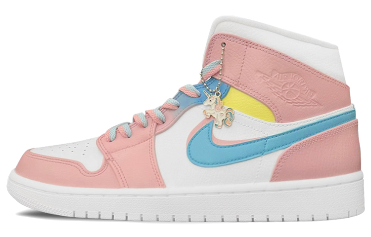Buy (W) エアジョーダン1 Mid マカロンカスタム (520) 554725-129(TeamE-马卡龙-蓝粉-喷绘)