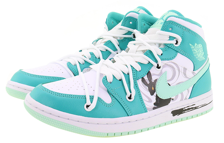 Lookbook (W) [Sepatu Eksklusif] Air Jordan 1 Mid 'Mint Soul Rabbit' DV2229-300(Team10-水墨魂兔)
