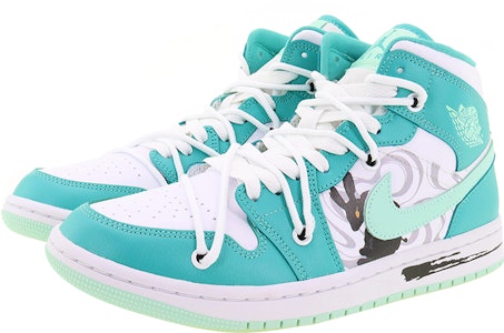 【定製球鞋】Jordan Air Jordan 1 Mid 水墨魂兔 中幫 復古籃球鞋 女款 薄荷綠 Lookbook 【定製球鞋】Jordan Air Jordan 1 Mid 水墨魂兔 中幫 復古籃球鞋 女款 薄荷綠