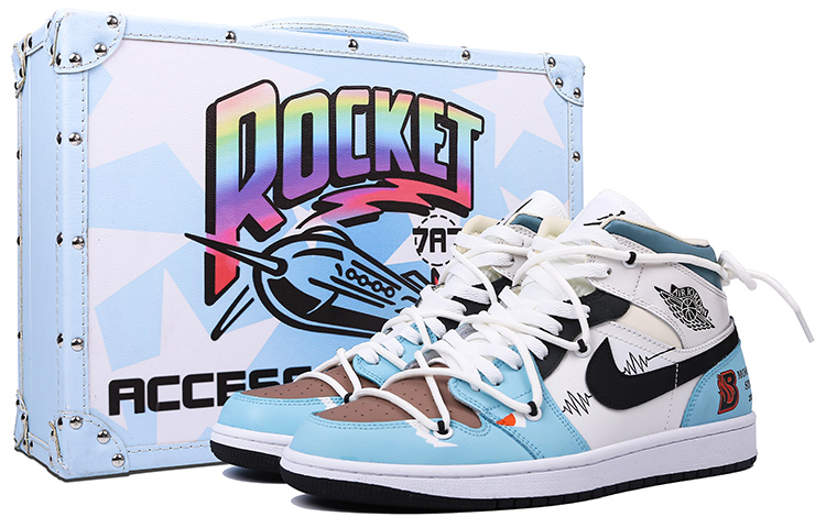 Buy 【訂製球鞋】Jordan Air Jordan 1 Mid 怪獸心跳 改色 解構 手繪 撞色 塗鴉 中幫 復古籃球鞋 女款 藍白棕