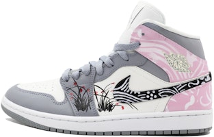 【定制球鞋】Jordan Air Jordan 1 Mid 手繪蘭花 雲錦 中國風 鴛鴦 中幫 復古籃球鞋 女款 灰白 Order 【定制球鞋】Jordan Air Jordan 1 Mid 手繪蘭花 雲錦 中國風 鴛鴦 中幫 復古籃球鞋 女款 灰白