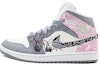 Order 【定制球鞋】Jordan Air Jordan 1 Mid 手繪蘭花 雲錦 中國風 鴛鴦 中幫 復古籃球鞋 女款 灰白