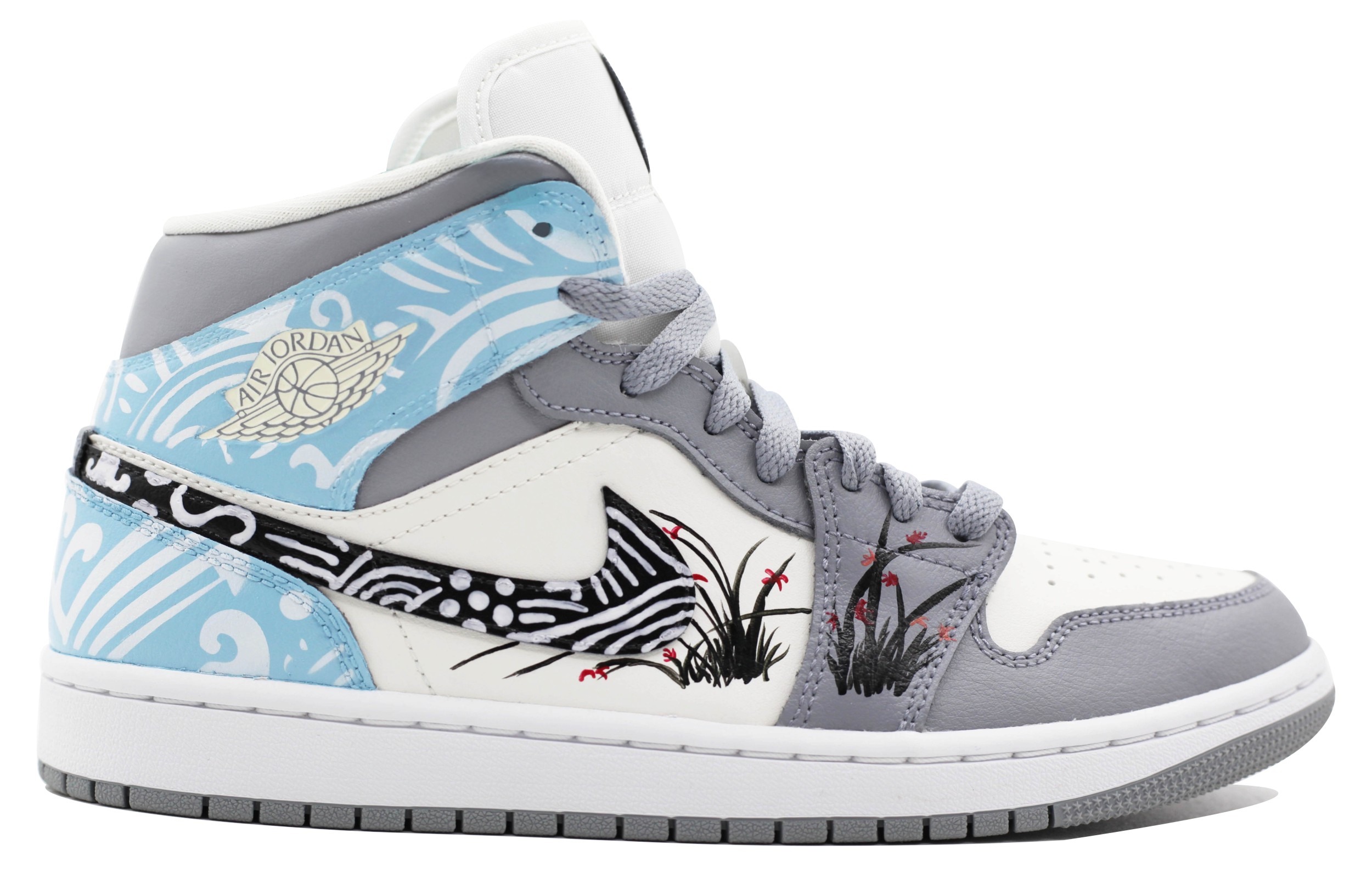 Lookbook (W) [Kasut Custom] Air Jordan 1 Mid 'Orkid Cloud Brokat Kelabu Putih' BQ6472-115(Team39-AMY72兰花)