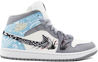 【定制球鞋】Jordan Air Jordan 1 Mid 手繪蘭花 雲錦 中國風 鴛鴦 中幫 復古籃球鞋 女款 灰白 Lookbook 【定制球鞋】Jordan Air Jordan 1 Mid 手繪蘭花 雲錦 中國風 鴛鴦 中幫 復古籃球鞋 女款 灰白