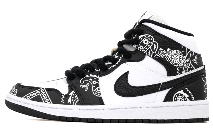 Buy (W) 에어 조던 1 미드 '페이즐리 블랙 퍼플' (커스텀) DR0501-101(team肆-黑白紫腰果花A)