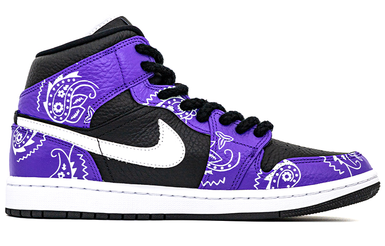Order (W) 에어 조던 1 미드 '페이즐리 블랙 퍼플' (커스텀) DR0501-101(team肆-黑白紫腰果花A)