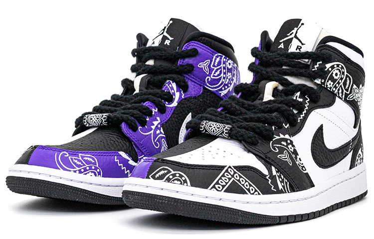 Lookbook (W) 에어 조던 1 미드 '페이즐리 블랙 퍼플' (커스텀) DR0501-101(team肆-黑白紫腰果花A)