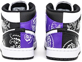 【定制球鞋】 Jordan Air Jordan 1 Mid 腰果花 街頭 嘻哈 鴛鴦 不對稱 麻繩 復古 潮流 中幫 復古籃球鞋 女款 黑紫 Shop 【定制球鞋】 Jordan Air Jordan 1 Mid 腰果花 街頭 嘻哈 鴛鴦 不對稱 麻繩 復古 潮流 中幫 復古籃球鞋 女款 黑紫