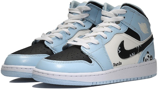 【定製球鞋】Jordan Air Jordan 1 Mid 可愛熊貓 中式萌寵 經典百搭 中幫 復古籃球鞋 女款 白藍色 Lookbook 【定製球鞋】Jordan Air Jordan 1 Mid 可愛熊貓 中式萌寵 經典百搭 中幫 復古籃球鞋 女款 白藍色