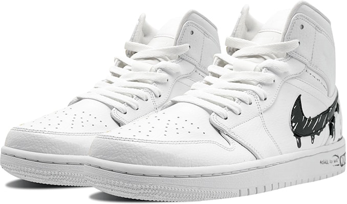 【定制球鞋】 Jordan Air Jordan 1 Mid 皮質 鉛筆 融化風 塗鴉 噴繪 中幫 復古籃球鞋 女款 黑白 Lookbook 【定制球鞋】 Jordan Air Jordan 1 Mid 皮質 鉛筆 融化風 塗鴉 噴繪 中幫 復古籃球鞋 女款 黑白