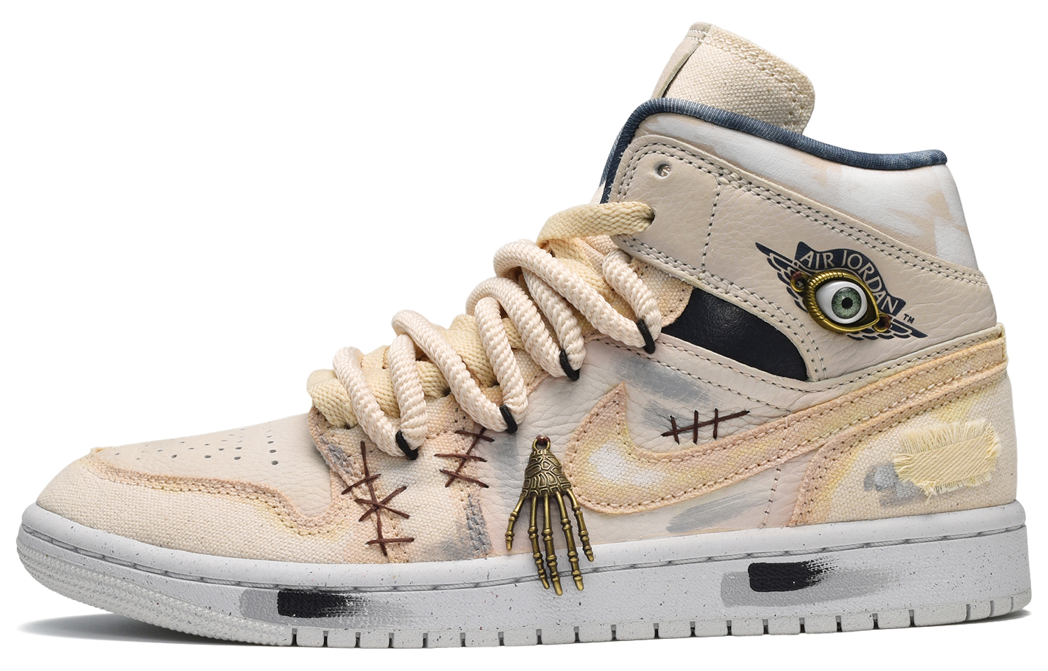 Buy (W) [Kasut Custom] Air Jordan 1 Mid 'Firaun Mumia Hitam Putih Coklat' DM9126-104(TeamE-女款埃及法老黑白棕)