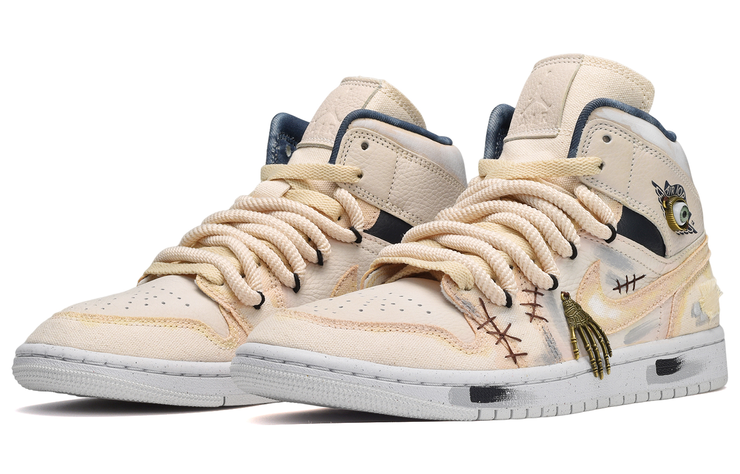 Lookbook (W) [Kasut Custom] Air Jordan 1 Mid 'Firaun Mumia Hitam Putih Coklat' DM9126-104(TeamE-女款埃及法老黑白棕)