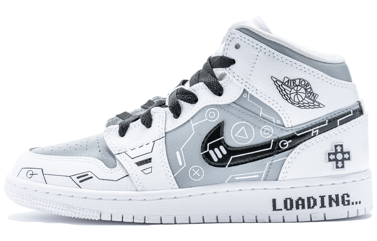 Buy (W) [Sepatu Custom] Air Jordan 1 Mid 'PlayStation 5' 554725-130(TeamB-女款黑白灰电玩)