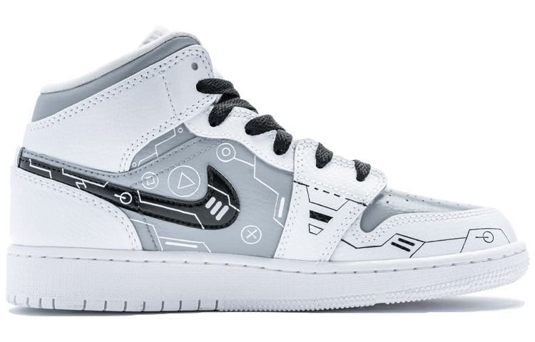 Order (W) [Sepatu Custom] Air Jordan 1 Mid 'PlayStation 5' 554725-130(TeamB-女款黑白灰电玩)