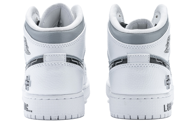 Shop (W) [Sepatu Custom] Air Jordan 1 Mid 'PlayStation 5' 554725-130(TeamB-女款黑白灰电玩)