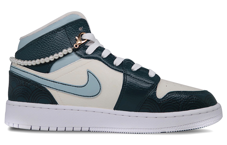 Order (W) [Zapatos Personalizados] Air Jordan 1 Mid 'Qipao' 554725-129（TeamD--女款旗袍白绿）