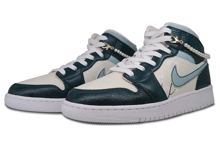 Lookbook (W) [Zapatos Personalizados] Air Jordan 1 Mid 'Qipao' 554725-129（TeamD--女款旗袍白绿）