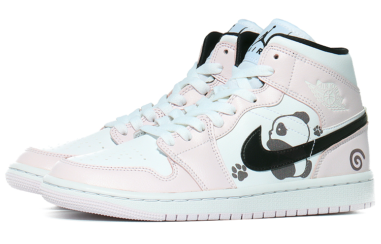 Lookbook (W) [Kasut Kustom]  Air Jordan 1 Mid 'Running Panda Merah Jambu Mawar' BQ6472-500(Team10-奔跑熊猫）