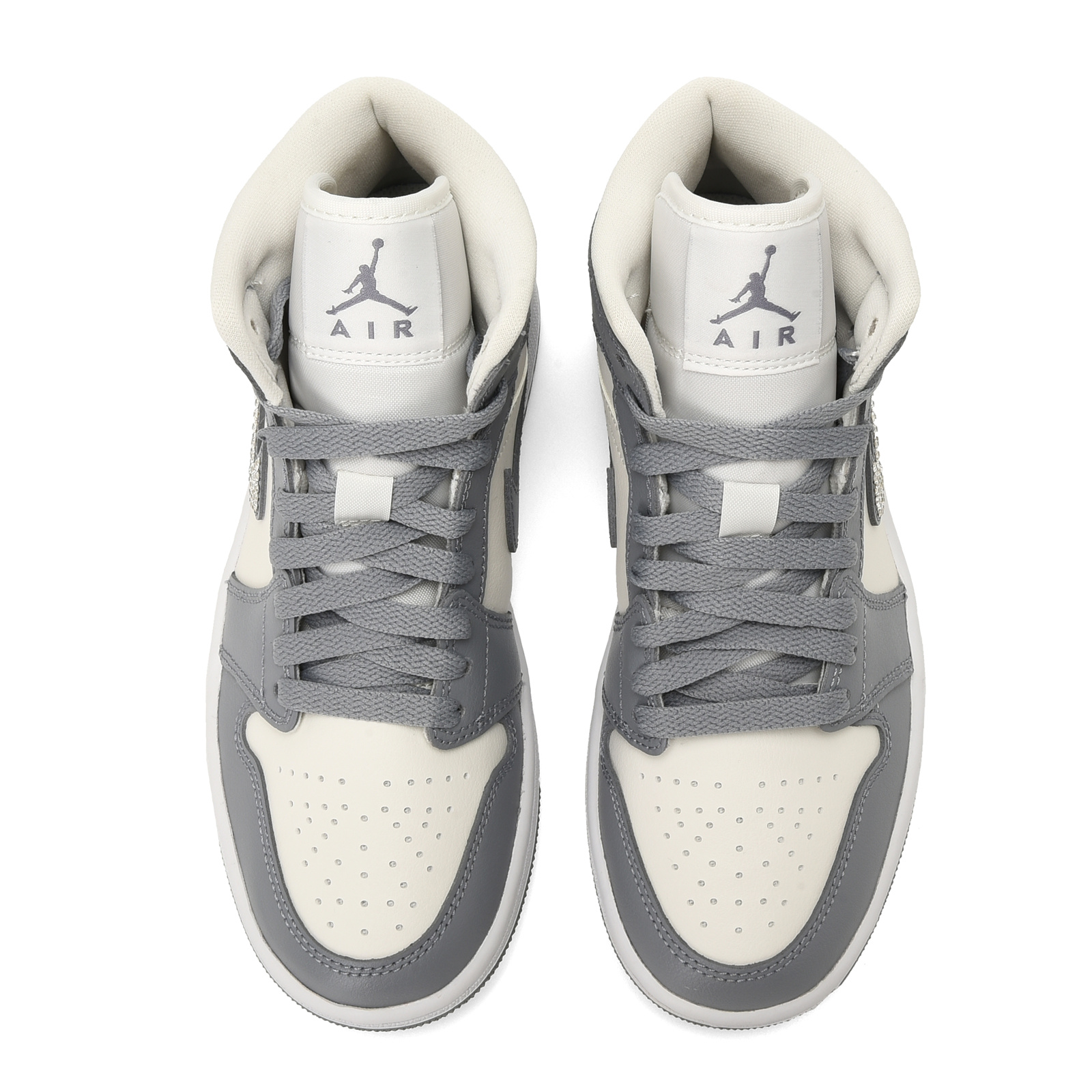 Shop (W) [定制鞋] Air Jordan 1 Mid '施华洛世奇水晶灰白' BQ6472-115(Team23-水晶钻-灰白)