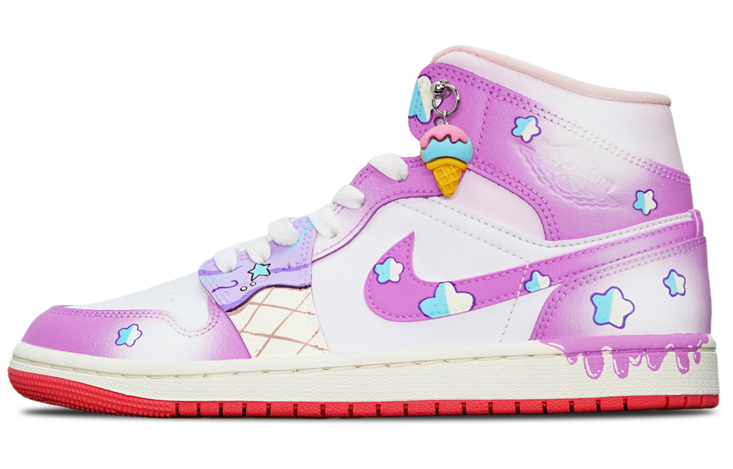 Buy (W) [Kasut Custom] Air Jordan 1 Mid 'Ais Krim Taro' BQ6472-186(TeamT-冰淇淋红紫白S-BOX)